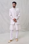 Buy_Arihant Rai Sinha_Grey Art Silk Embroidery Sequin Short Sherwani Jacket Aligadhi Pant Set _at_Aza_Fashions