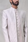 Shop_Arihant Rai Sinha_Grey Art Silk Embroidery Sequin Short Sherwani Jacket Aligadhi Pant Set _Online_at_Aza_Fashions