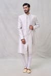 Arihant Rai Sinha_Grey Art Silk Embroidery Sequin Short Sherwani Jacket Aligadhi Pant Set _at_Aza_Fashions