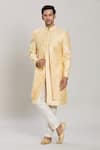 Buy_Arihant Rai Sinha_Yellow Art Silk Embroidery Floral Motif Pattern Sherwani Set _at_Aza_Fashions