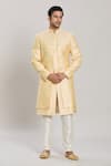 Arihant Rai Sinha_Yellow Art Silk Embroidery Floral Motif Pattern Sherwani Set _Online_at_Aza_Fashions