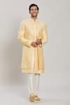 Buy_Arihant Rai Sinha_Yellow Art Silk Embroidery Floral Motif Pattern Sherwani Set _Online_at_Aza_Fashions