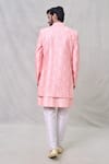 Shop_Arihant Rai Sinha_Pink Silk, Faux Leather, Cotton Embroidery, Sequins Flower Butti Sherwani Set _at_Aza_Fashions