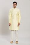 Arihant Rai Sinha_Yellow Art Silk Embroidery Trellis Sherwani With Pant _Online_at_Aza_Fashions