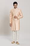 Buy_Arihant Rai Sinha_Beige Art Silk Embroidery Sequin Butti Straight Sherwani With Aligadhi Pant _at_Aza_Fashions