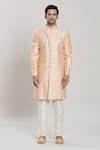 Arihant Rai Sinha_Beige Art Silk Embroidery Sequin Butti Straight Sherwani With Aligadhi Pant _Online_at_Aza_Fashions