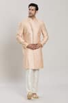 Buy_Arihant Rai Sinha_Beige Art Silk Embroidery Sequin Butti Straight Sherwani With Aligadhi Pant _Online_at_Aza_Fashions