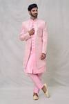 Buy_Arihant Rai Sinha_Pink Art Silk Embroidery Geometric Layered Straight Sherwani With Aligadhi Pant_at_Aza_Fashions
