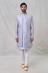 Buy_Arihant Rai Sinha_Blue Art Silk Embroidery Diamond Sherwani Pant Set_Online_at_Aza_Fashions