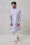 Shop_Arihant Rai Sinha_Blue Art Silk Embroidery Diamond Sherwani Pant Set_Online_at_Aza_Fashions