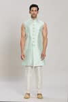 Arihant Rai Sinha_Green Art Silk Embroidery Diamond Trellis Sherwani Pant Set_Online_at_Aza_Fashions