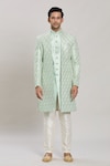 Buy_Arihant Rai Sinha_Green Art Silk Embroidery Diamond Trellis Sherwani Pant Set _Online_at_Aza_Fashions