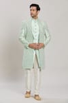 Shop_Arihant Rai Sinha_Green Art Silk Embroidery Diamond Trellis Sherwani Pant Set_Online_at_Aza_Fashions