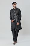 Arihant Rai Sinha_Black Velvet Silk Embroidery Leaf Vine Jacket Aligadhi Pant Set _Online_at_Aza_Fashions