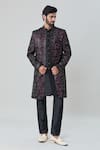 Buy_Arihant Rai Sinha_Wine Velvet Silk Embroidery Leaf Sequin Jacket Aligadhi Pant Set _at_Aza_Fashions