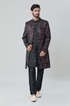 Arihant Rai Sinha_Wine Velvet Silk Embroidery Leaf Sequin Jacket Aligadhi Pant Set _at_Aza_Fashions