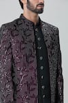 Buy_Arihant Rai Sinha_Wine Velvet Silk Embroidery Leaf Sequin Jacket Aligadhi Pant Set 