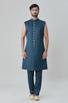 Arihant Rai Sinha_Green Art Silk Embroidery Geometric Butti Sherwani Jacket Pant Set_Online_at_Aza_Fashions