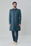 Buy_Arihant Rai Sinha_Green Art Silk Embroidery Geometric Butti Sherwani Jacket Pant Set_Online_at_Aza_Fashions