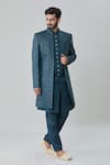 Shop_Arihant Rai Sinha_Green Art Silk Embroidery Geometric Butti Sherwani Jacket Pant Set_Online_at_Aza_Fashions