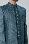 Arihant Rai Sinha_Green Art Silk Embroidery Geometric Butti Sherwani Jacket Pant Set_at_Aza_Fashions