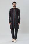 Arihant Rai Sinha_Black Velvet Silk Embroidery Floral Mandala Flower Sherwani With Pant _Online_at_Aza_Fashions