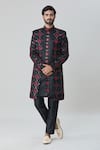 Buy_Arihant Rai Sinha_Black Velvet Silk Embroidery Floral Mandala Flower Sherwani With Pant _Online_at_Aza_Fashions