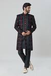 Shop_Arihant Rai Sinha_Black Velvet Silk Embroidery Floral Mandala Flower Sherwani With Pant _Online_at_Aza_Fashions