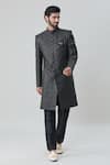 Arihant Rai Sinha_Black Art Silk Embroidery Sequin Miniature Butti Sherwani With Pant _Online_at_Aza_Fashions