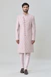 Arihant Rai Sinha Pink Silk Embroidery Flower Vine Sherwani With Churidar Online at Aza Fashions Arihant Rai Sinha_Pink Silk Embroidery Flower Vine Sherwani With Churidar _Online_at_Aza_Fashions