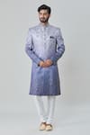 Buy_Arihant Rai Sinha_Blue Art Silk Embroidery Floral Flower Tile Sherwani With Churidar _at_Aza_Fashions