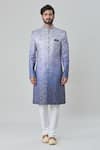 Arihant Rai Sinha_Blue Art Silk Embroidery Floral Flower Tile Sherwani With Churidar _Online_at_Aza_Fashions