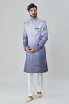 Buy_Arihant Rai Sinha_Blue Art Silk Embroidery Floral Flower Tile Sherwani With Churidar _Online_at_Aza_Fashions