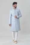 Buy_Arihant Rai Sinha_Blue Art Silk Embroidery Scallop Sherwani With Churidar _at_Aza_Fashions