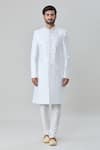 Arihant Rai Sinha_Off White Art Silk Embroidery Shell Miniature Sherwani With Churidar _Online_at_Aza_Fashions