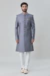 Buy_Arihant Rai Sinha_Grey Art Silk Embroidery Circular Sherwani With Churidar_Online_at_Aza_Fashions