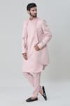 Shop_Arihant Rai Sinha_Peach Art Silk Embroidery Geometric Short Sherwani Jacket Pant Set_Online_at_Aza_Fashions