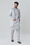 Buy_Arihant Rai Sinha_Grey Art Silk Embroidery Geometric Tonal Short Sherwani Jacket Pant Set _Online_at_Aza_Fashions