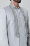 Shop_Arihant Rai Sinha_Grey Art Silk Embroidery Geometric Tonal Short Sherwani Jacket Pant Set _Online_at_Aza_Fashions