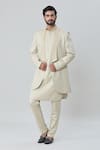 Buy_Arihant Rai Sinha_Green Silk, Satin, Faux Leather Embroidery Tonal Sherwani Jacket Pant Set _at_Aza_Fashions