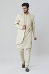 Shop_Arihant Rai Sinha_Green Silk, Satin, Faux Leather Embroidery Tonal Sherwani Jacket Pant Set _Online_at_Aza_Fashions