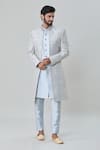 Buy_Arihant Rai Sinha_Blue Art Silk Embroidery Flower Vine Floral Tile Sherwani Pant Set _at_Aza_Fashions