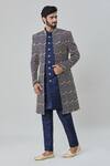 Buy_Arihant Rai Sinha_Blue Art Silk Embroidery Flower Vine Floret Bud Sherwani Pant Set _Online_at_Aza_Fashions