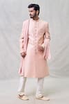 Buy_Arihant Rai Sinha_Peach Sherwani Art Silk Embroidery Thread Sequin Set _at_Aza_Fashions