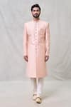 Buy_Arihant Rai Sinha_Peach Sherwani Art Silk Embroidery Thread Sequin Set _Online_at_Aza_Fashions