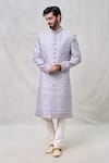 Buy_Arihant Rai Sinha_Purple Sherwani Art Silk Embroidery Cutdana Thread Set _at_Aza_Fashions