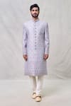 Buy_Arihant Rai Sinha_Purple Sherwani Art Silk Embroidery Cutdana Thread Set _Online_at_Aza_Fashions