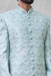 Arihant Rai Sinha Blue Silk, Chanderi Cut Work Floral Embroidered Sherwani Set at Aza Fashions Arihant Rai Sinha_Blue Silk, Chanderi Cut Work Floral Embroidered Sherwani Set _at_Aza_Fashions