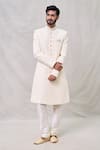 Buy_Arihant Rai Sinha_Cream Sherwani Georgette Embroidery Cutdana Threadwork Set _at_Aza_Fashions