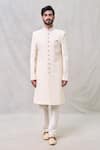 Buy_Arihant Rai Sinha_Cream Sherwani Georgette Embroidery Cutdana Threadwork Set _Online_at_Aza_Fashions